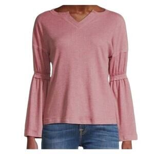 Baea Los Angeles Raw Seam Waffle Thermal Bell Sleeve Top Sz Small in Blush NWT